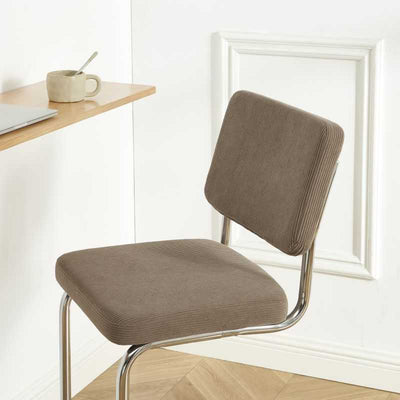 Lot de 2 tabourets mi-hauts JACK velours cotelé grège pied métal