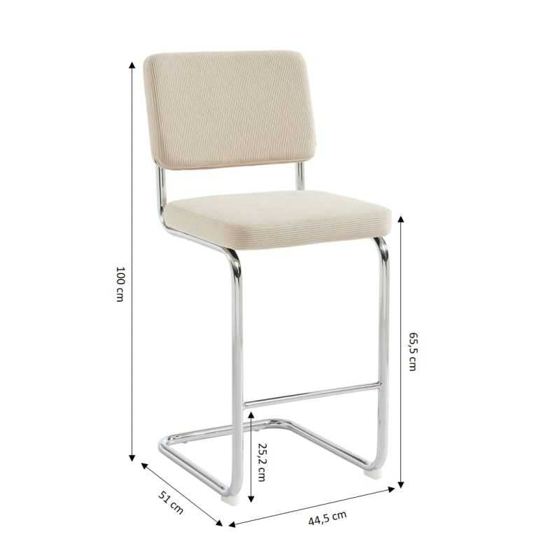 Lot de 2 tabourets mi-hauts JACK velours cotelé beige pied métal