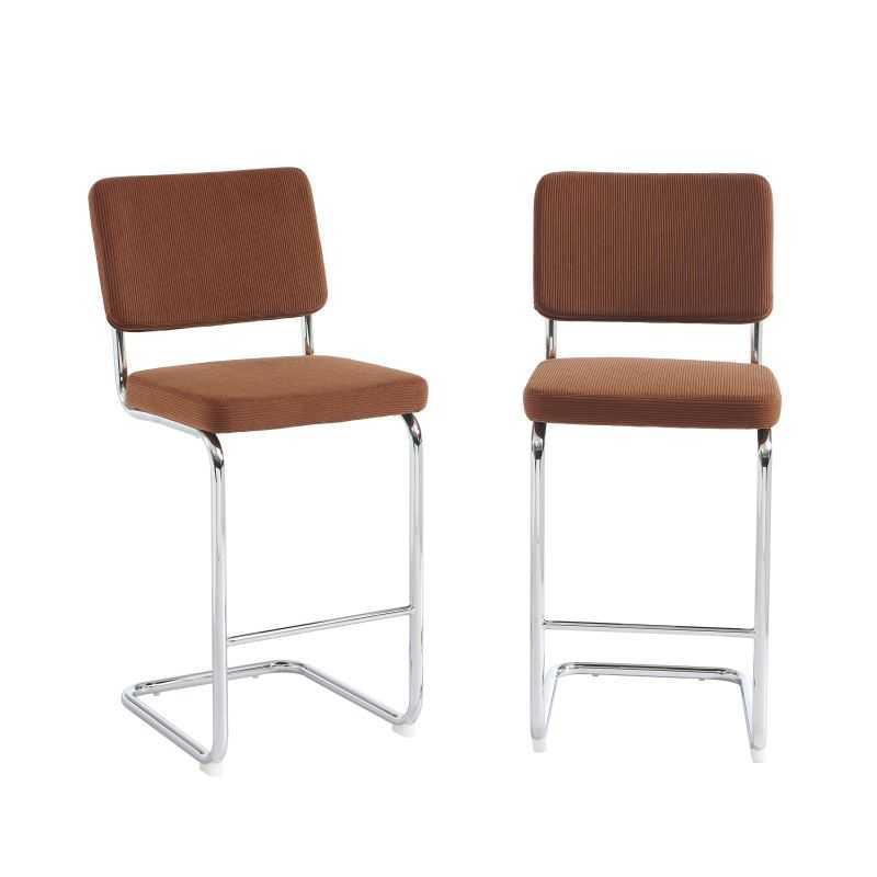 Lot de 2 tabourets mi-hauts velours côtelé terracotta pieds métal, style contemporain