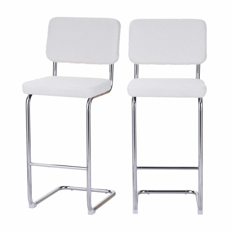 Lot de 2 tabourets de bar JACK tissu bouclette blanc H75cm, style contemporain