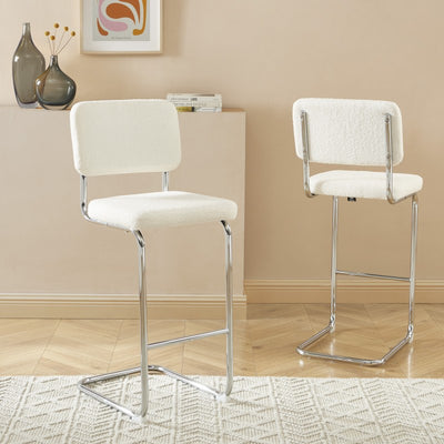 Lot de 2 tabourets de bar JACK tissu bouclette blanc H75 cm