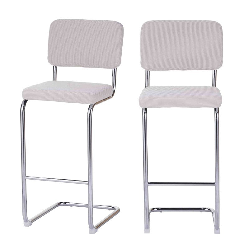 Lot de 2 tabourets de bar velours côtelé beige H75 cm, style contemporain