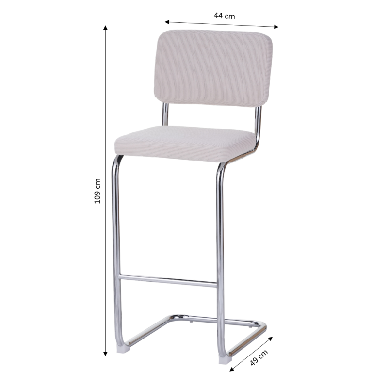 Lot de 2 tabourets de bar JACK velours côtelé beige H75 cm