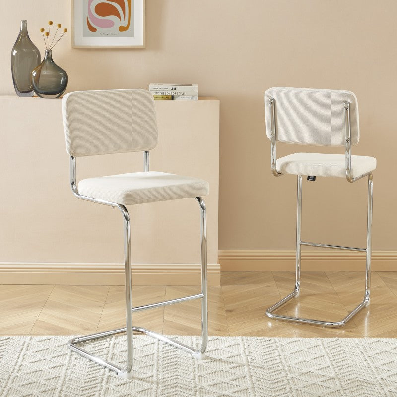 Lot de 2 tabourets de bar JACK velours côtelé beige H75 cm