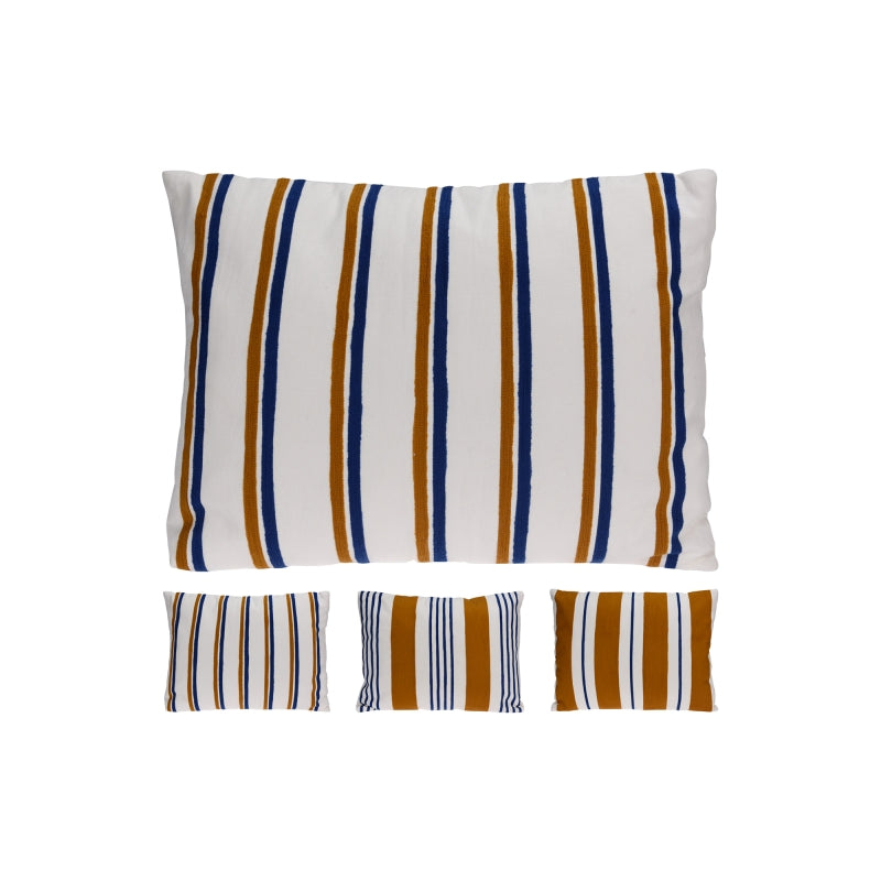 Lot de 3 coussins rectangulaires 45x60cm coton blanc rayures colorées brodées, décoration intérieur
