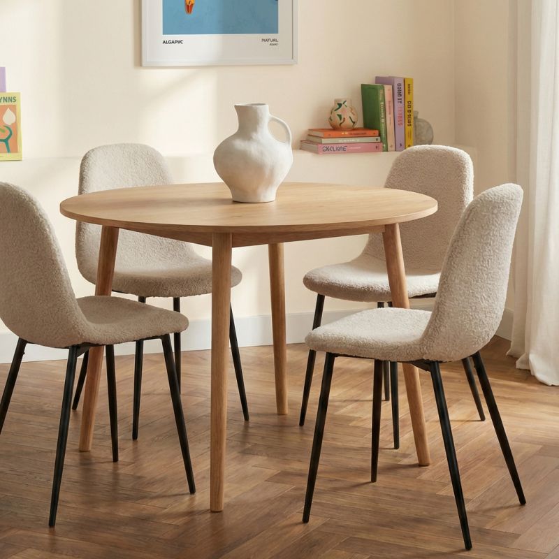 Lot de 4 chaises LENA tissu bouclette écru pieds métal noir