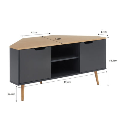 Meuble TV d'angle LYNA gris et effet chêne 115cm