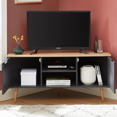 Meuble TV d'angle LYNA gris et effet chêne 115cm