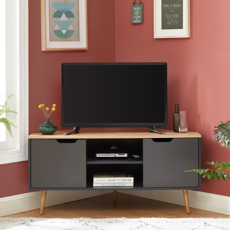 Meuble TV d'angle LYNA gris et effet chêne 115cm
