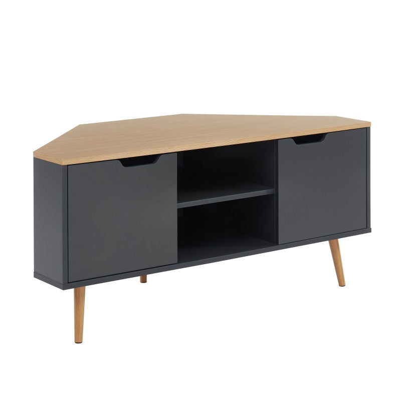 Meuble TV d'angle LYNA gris et effet chêne 115cm