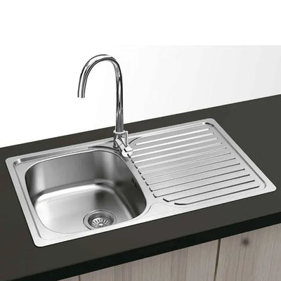 Évier encastrable : 1 cuve 1 égouttoir 80x48 cm inox avec bonde trop-plein et siphon