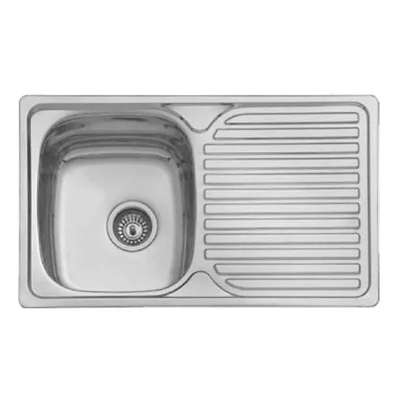 Évier encastrable inox 1 cuve 1 égouttoir 80x48 cm, finition lisse brillante pour cuisine moderne