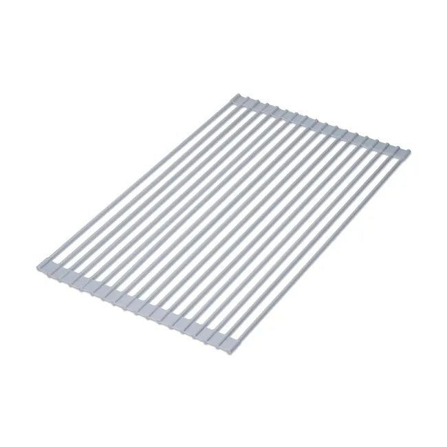 Égouttoir enroulable acier inoxydable et silicone gris 330x520mm, séchage vaisselle cuisine