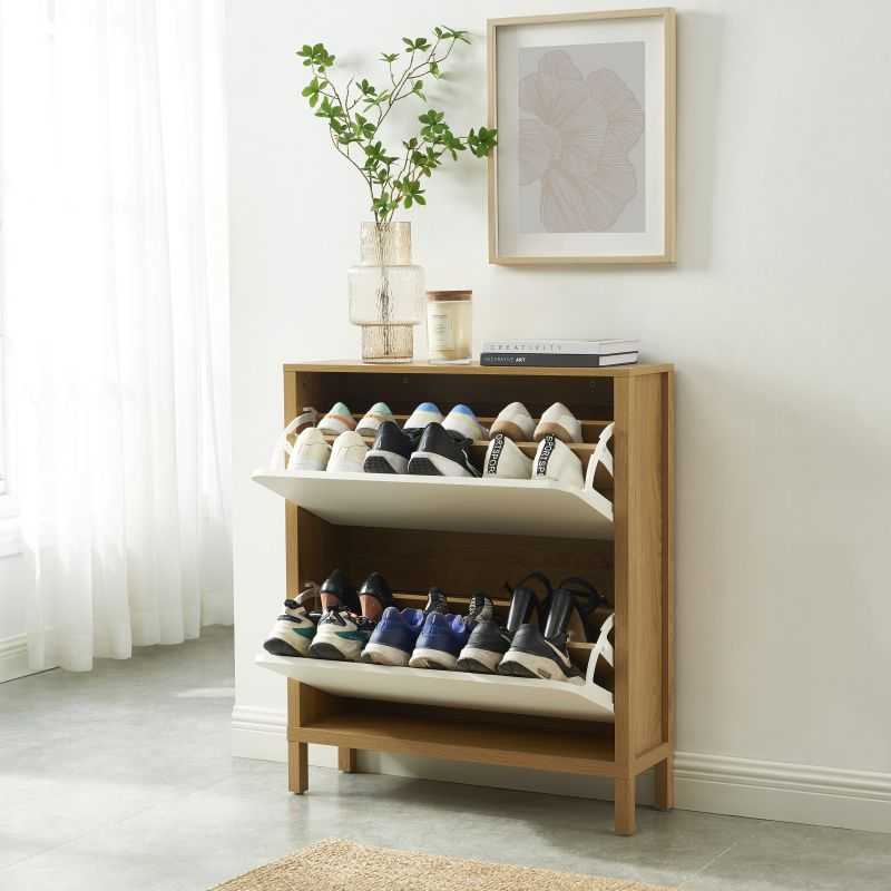 Meuble à chaussures KILDA effet chêne et portes blanches