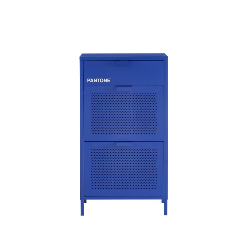 Meuble à chaussures 3 portes métal bleu électrique finition PANTONE, design contemporain