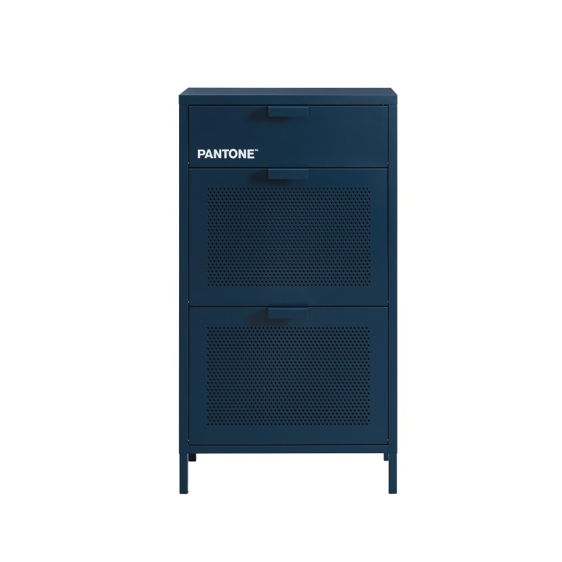 Meuble à chaussures 3 portes métal bleu nuit 55cm, rangement entrée moderne