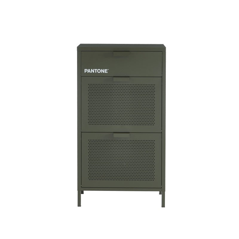 Meuble à chaussures 3 portes métal olive foncé 55cm, rangement entrée sur mesure