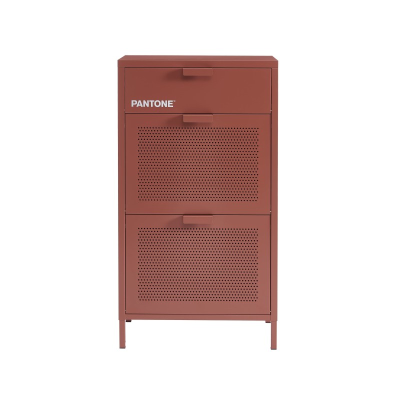 Meuble à chaussures 3 portes métal terracotta PANTONE, rangement entrée moderne