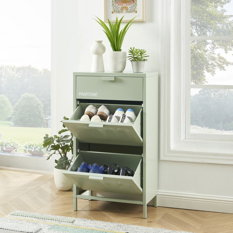 Meuble à chaussures PANTONE métal vert amande