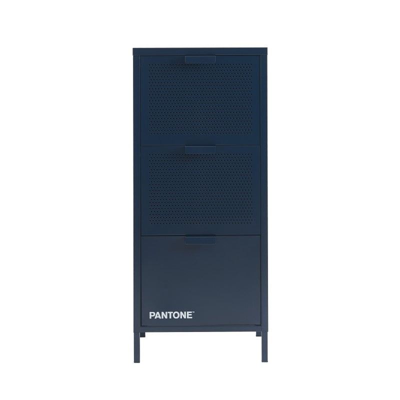 Caisson de bureau métal bleu nuit 3 tiroirs 105cm, finition époxy mat style industriel