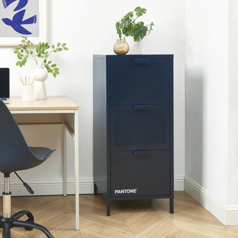 Caisson de bureau PANTONE métal bleu nuit 3 tiroirs h105cm