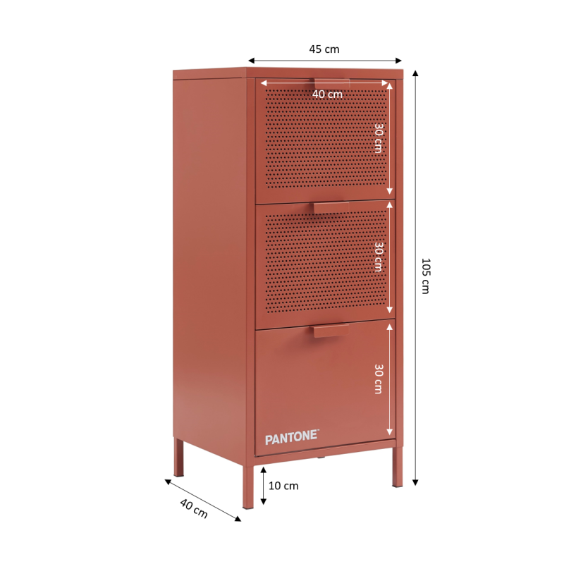 Caisson de bureau PANTONE métal terracotta 3 tiroirs h105cm