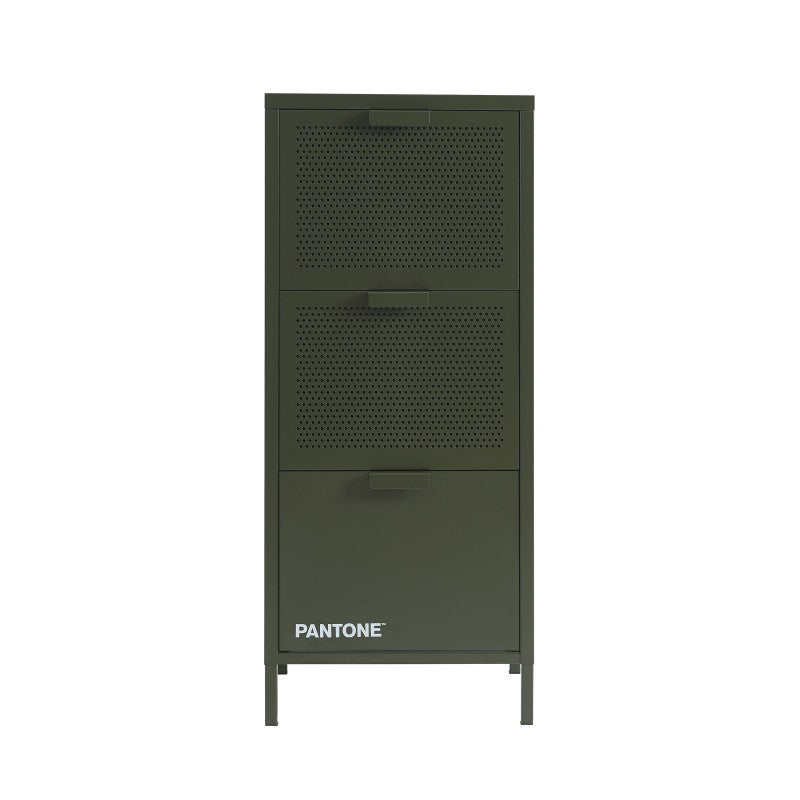 Caisson de bureau métal vert olive mat époxy 105cm, style industriel sur mesure