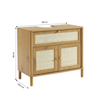 Meuble de salle de bain HAIDA effet chêne et rotin 80cm