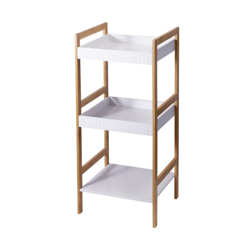 Meuble de salle de bain en bambou 3 plateaux, rangement naturel et élégant
