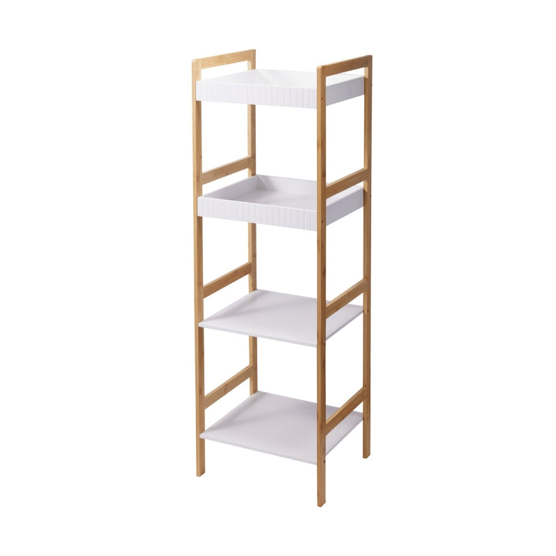 Meuble de salle de bain en bambou 4 plateaux, rangement naturel et élégant