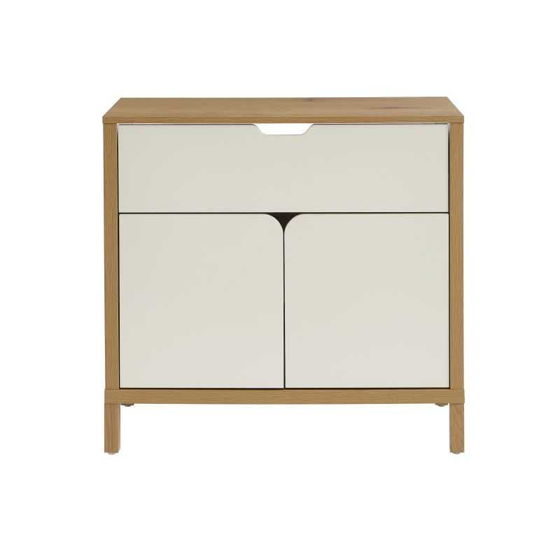 Meuble sous vasque 80cm effet chêne et portes blanches, design épuré salle de bain