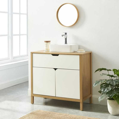 Meuble sous vasque KILDA effet chêne et portes blanches 80cm