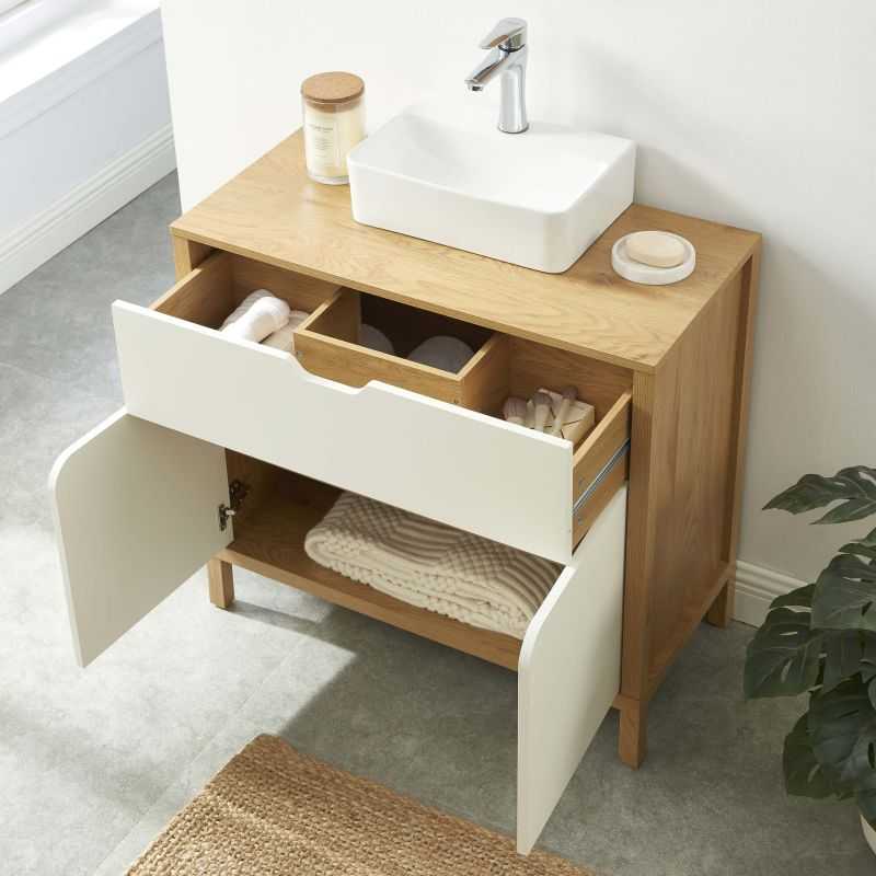 Meuble sous vasque KILDA effet chêne et portes blanches 80cm