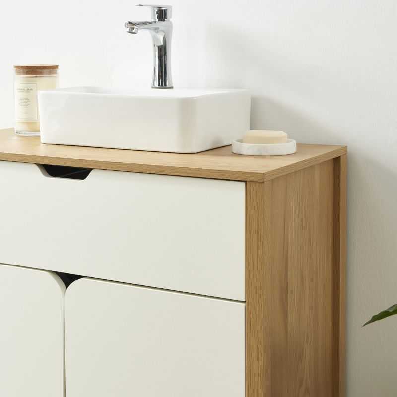 Meuble sous vasque KILDA effet chêne et portes blanches 80cm
