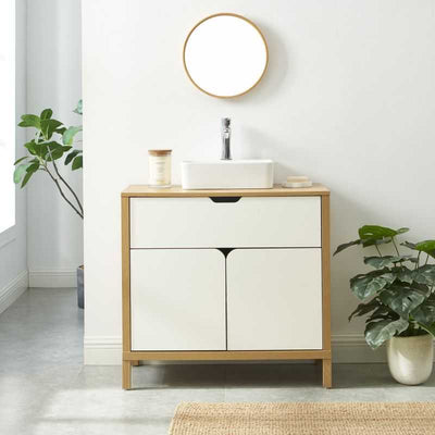 Meuble sous vasque KILDA effet chêne et portes blanches 80cm