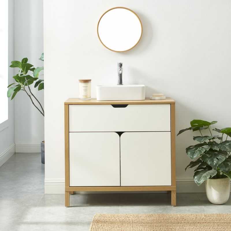 Meuble sous vasque KILDA effet chêne et portes blanches 80cm