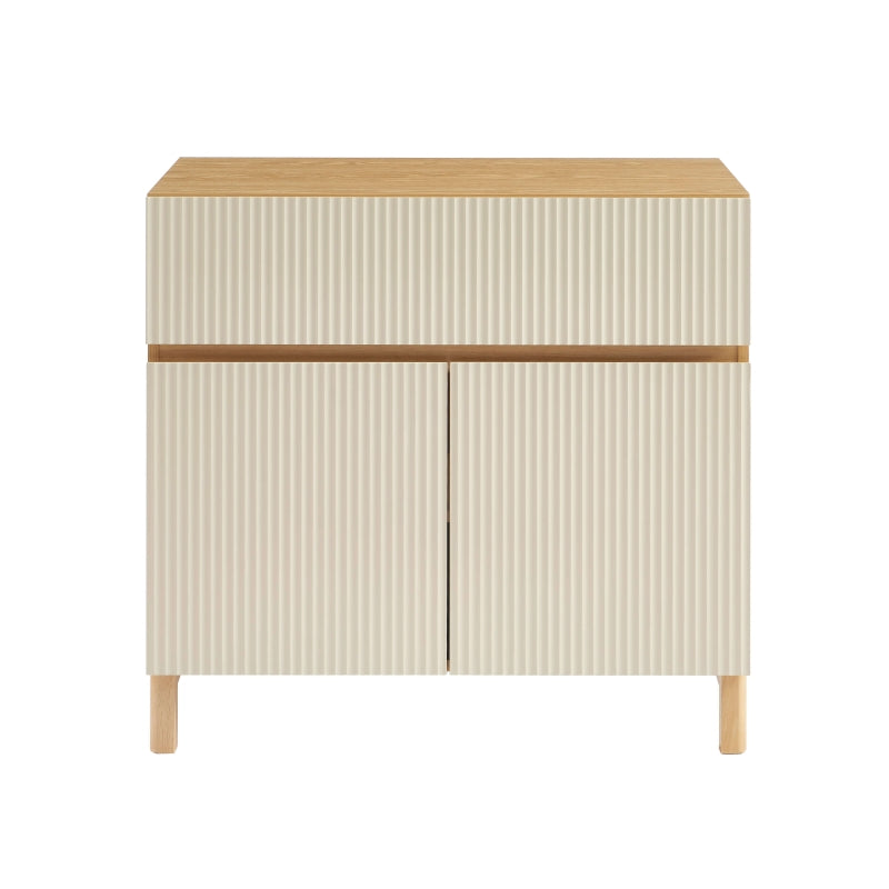 Meuble sous vasque 80cm effet chêne et portes beiges cannelées, style moderne