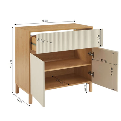 Meuble sous vasque ORCA effet chêne et portes beiges 80cm