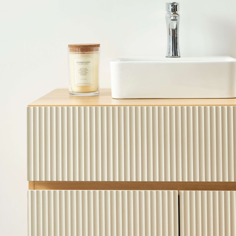 Meuble sous vasque ORCA effet chêne et portes beiges 80cm