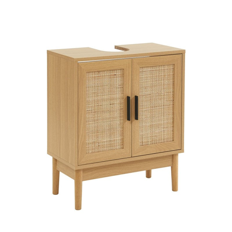 Meuble sous vasque AMANA effet chêne et cannage rotin 60cm