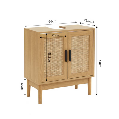 Meuble sous vasque AMANA effet chêne et cannage rotin 60cm
