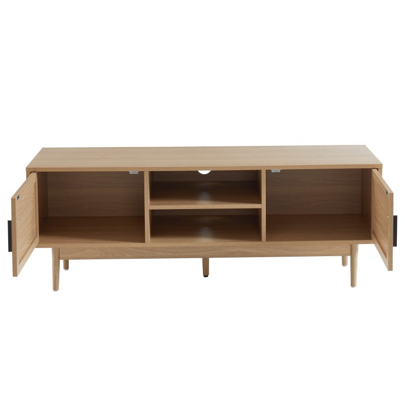Meuble TV AMANA effet chêne et cannage rotin 130cm
