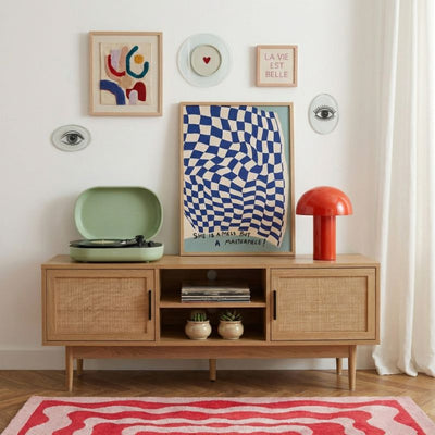 Meuble TV AMANA effet chêne et cannage rotin 130cm