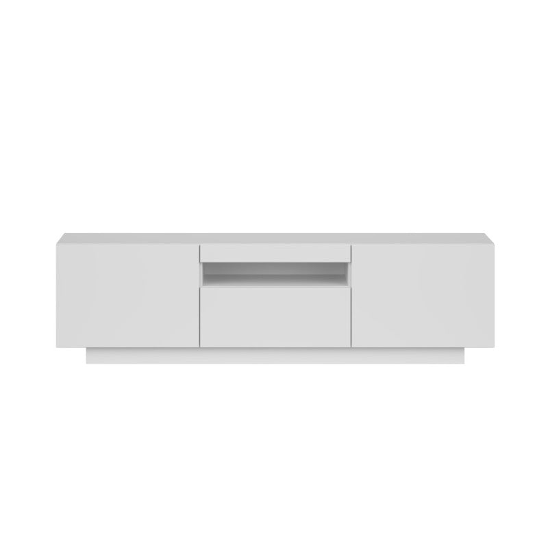 Meuble TV 150cm 3 portes blanc mat, design minimaliste pour salon contemporain