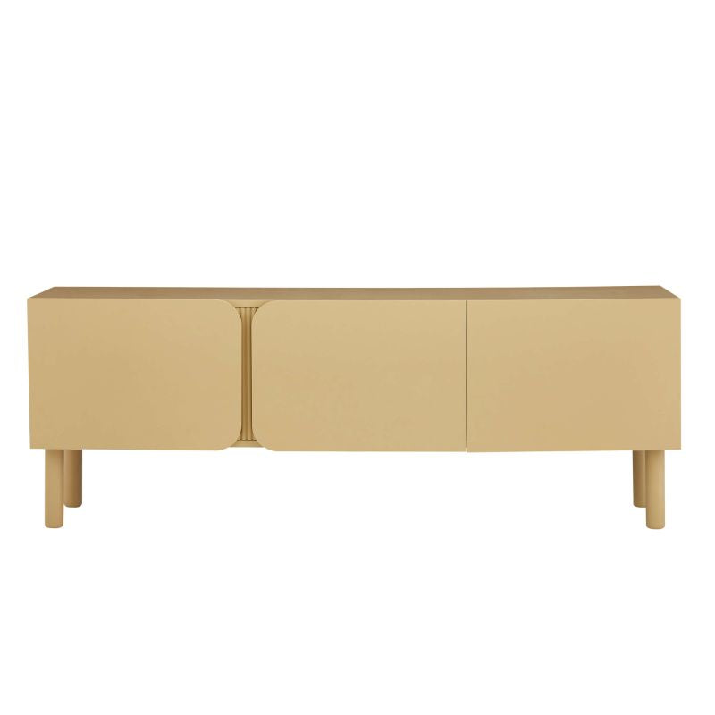Meuble TV 150cm BRAGA 3 portes coloris beige, design minimaliste contemporain
