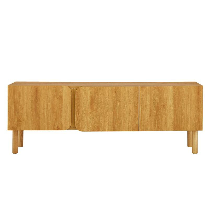 Meuble TV 150cm effet chêne 3 portes, design minimaliste et contemporain