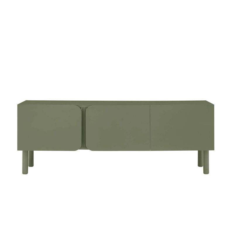 Meuble TV BRAGA 150cm vert 3 portes, design contemporain minimaliste fabrication française