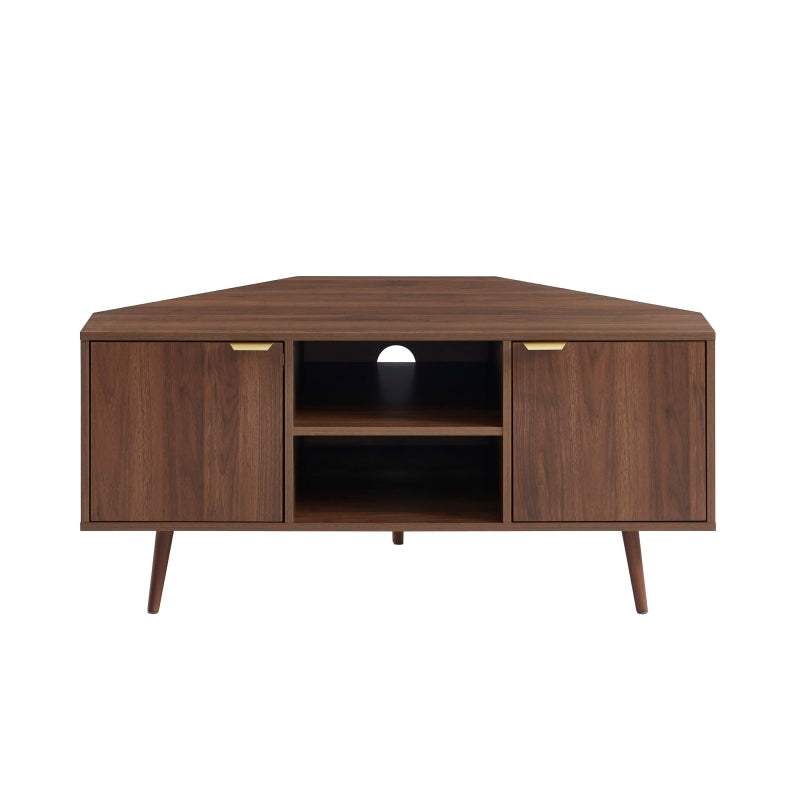 Meuble TV d'angle 115cm effet noyer, optimise l'espace d'un salon contemporain