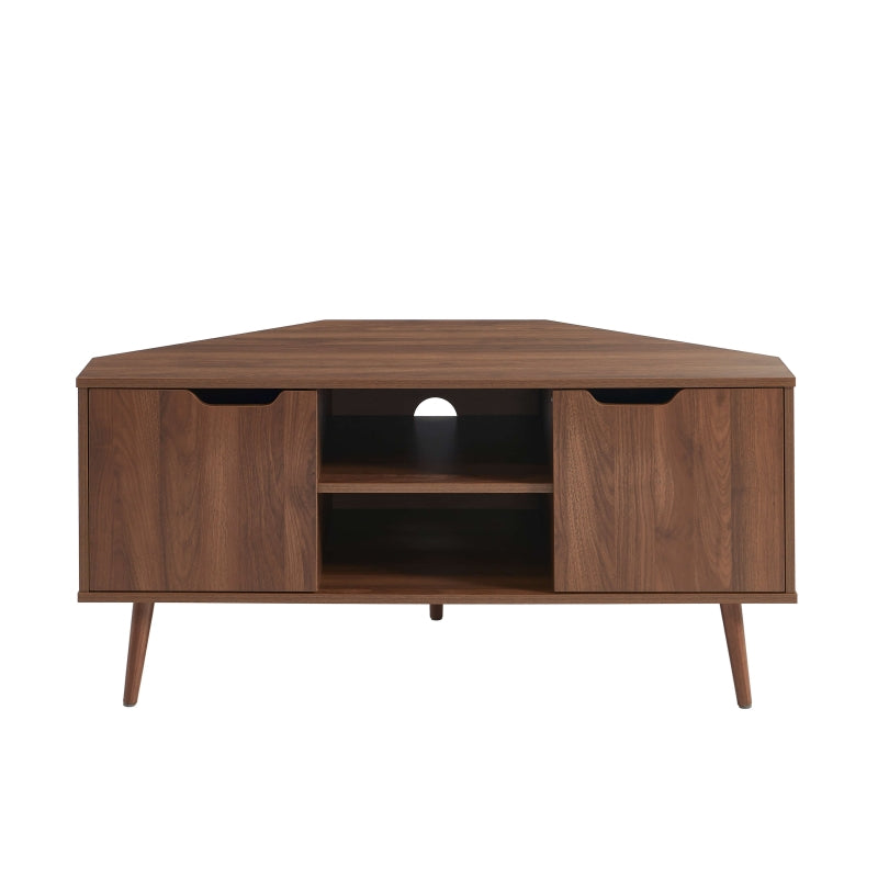 Meuble TV d'angle 115cm effet noyer, design compact pour salon contemporain