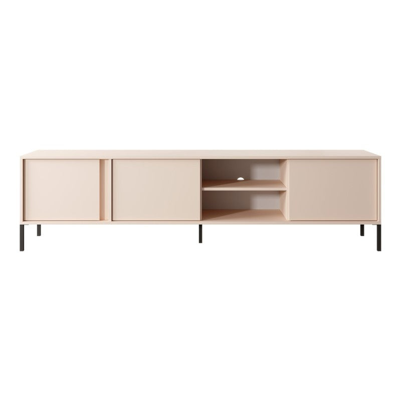 Meuble TV 203cm coloris beige avec pieds en métal, design minimaliste pour salon moderne